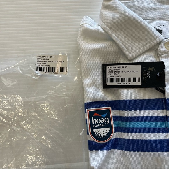 Fairway & Greene NWT Golf Polo Hoag Classic White Blue Stripes Size Large - Picture 2 of 8
